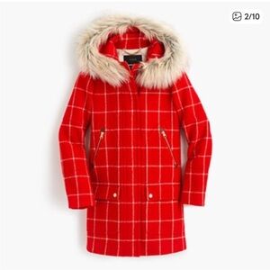 J. Crew Chateau Parka in red Italian stadium cloth. 
100% WOOL